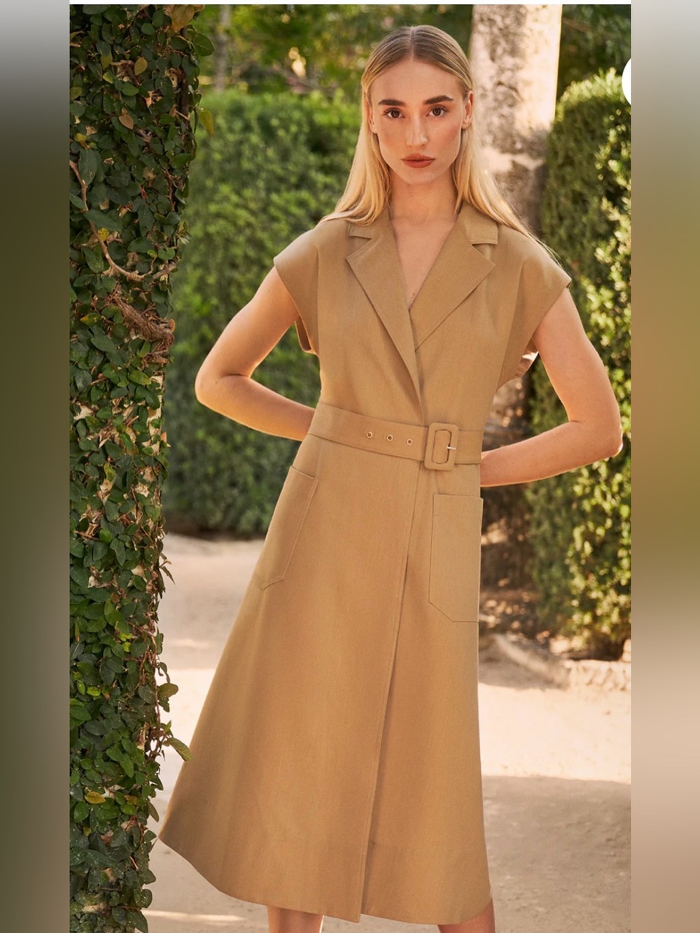 Draper James Sleeveless Belted Midi Dress - Tan
